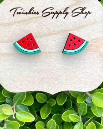 White Label Womens Wooden Watermelon Studs Earrings In Red