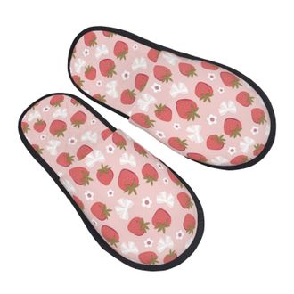 Generic House Slippers Cute Strawberry Bow Tie Cozy Fleece Slippers Warm Indoor Shoes For Ladies Indoor Room M