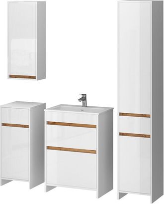 Vicco Set De Muebles De Ba&ntilde;o Detmold, Blanco Alto Brillo, 5 Partes, Vicco