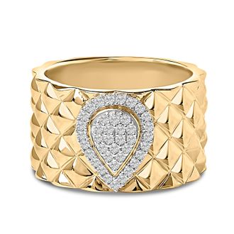 House of Brilliance 14K Yellow Gold Plated Sterling Silver 1/4 Cttw Diamond Teardrop Textured Band Ring