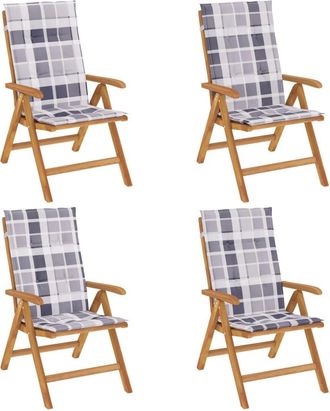 vidaXL Sillas Plegables Reclinables Con Cojines, 4 Piezas, Madera Maciza De Teca. Vidaxl