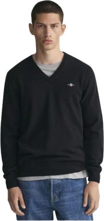 GANT Ultra Fine Wool V-Neck Trui - Heren - Sweatshirts - Zwart - S - Wol - Hoodies & sweatvesten