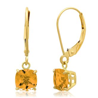 MAX + STONE Solid 10K Yellow Gold Cushion Cut Dangle Gemstone Leverback Earrings