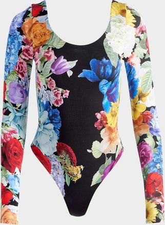 Alice & Olivia Rhys Ballet Neck Long-Sleeve Bodysuit