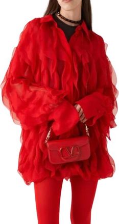 Valentino Garavani Valentino Red Ruffled Chiffon Mini Dress Size S