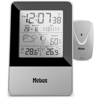 Mebus Stazione meteo radiocomandata con sensore esterno, termometro, igrometro (esterno), orologio radio, indicatore di benessere della stanza, previsioni