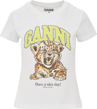 Ganni Jersey T-shirt with Tiger print Woman XS