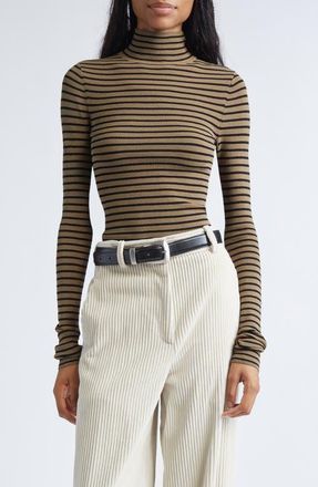 Proenza Schouler Didi Velvet Stripe Sweater in Khaki/Black at Nordstrom, Size X-Small
