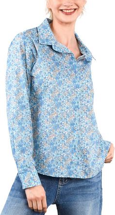 BILLY T Floral Print Roll Tab Shirt in Cool Bloom at Nordstrom, Size X-Small