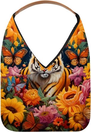 Generic Tiger Flower Butterflies Reusable Lightweight Grocery Bags - Foldable Into Compact Pouch, Washable & Sturdy, Multipurpose for Shopping and Travel