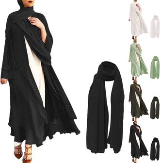 Generic Abaya Dress for Women Elegant Chiffon Cardigan Cover Up Modest Islamic Robe Casual Wear Dubai Outfits Maxi Dress Caftan Maxi Dresses Islamic Dubai Rob