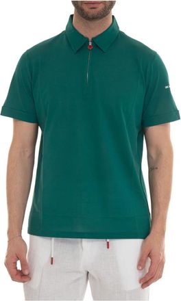 Kiton Polo T-shirt met halve rits - Heren - Polos - Groen - M - Katoen - Tops