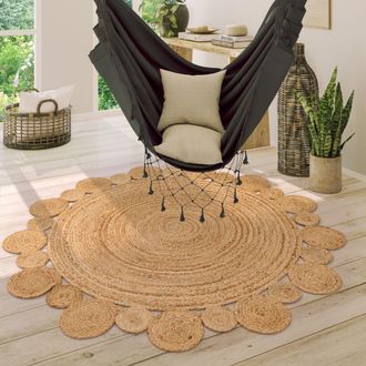 Paco Home Paco Home - Alfombra Redonda Sal&oacute;n Yute Boho Motivo &Eacute;tnico Moderno Hecha A Mano Natural &Oslash; 200 Cm Redon, Naturaleza 2