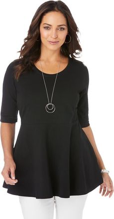Jessica London Stretch Cotton Peplum Tunic in Black at Nordstrom, Size 20