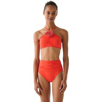 Kate Spade New York Contrast Rosette Solids High Neck Bra Top in Goji Berry at Nordstrom, Size X-Large