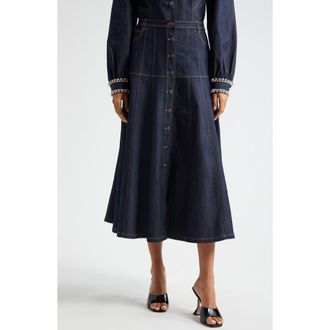 Cinq &agrave; Sept Veena A-Line Denim Skirt in Indigo at Nordstrom, Size 14