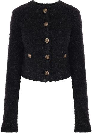 Balenciaga Truien & Vesten, Dames, Zwart, S, Katoen, Boucl&eacute; Vest met BB Logo Knopen