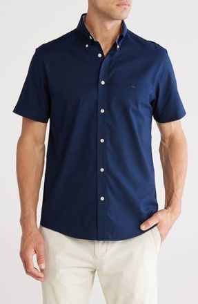 Brooks Brothers Non-Iron Regular Fit Oxford Stretch Short Sleeve Shirt in Navy Blazer at Nordstrom Rack, Size Xx-Large