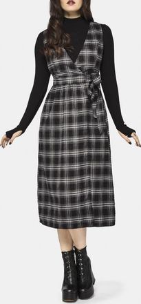 Disturbia Lochan Check Wrap Pinafore Midi Dress in Black at Nordstrom, Size 10
