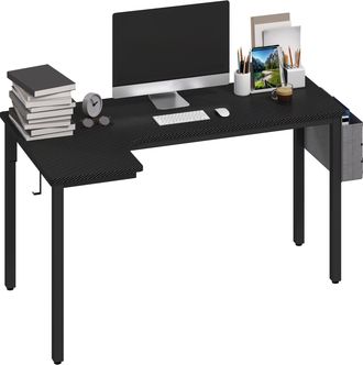 HOMCOM L-Shaped Corner Desk Computer with Fabric Bag and Hooks - Black | TJ Hughes