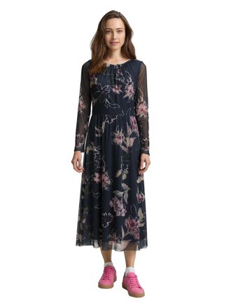 Tom Tailor Meshkleid TOM TAILOR Regular midi, Damen, Gr. 34, N-Gr, big flower design, Web, Obermaterial: 90% Polyester, 10% Elasthan. Futter: 100% Polyester, bed