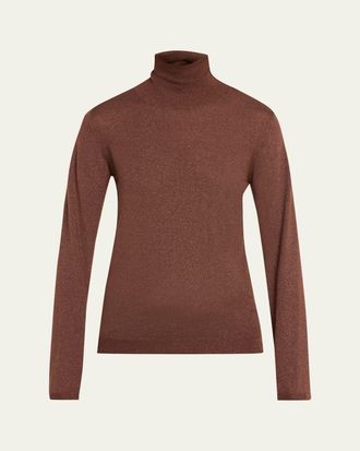 Brunello Cucinelli Shimmering Cashmere-Silk Knit Turtleneck Sweater