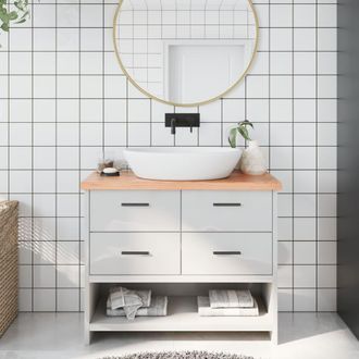 vidaXL Encimera Ba&ntilde;o Madera Maciza Tratada Marr&oacute;n Claro 100x30x(2-4)cm Vidaxl