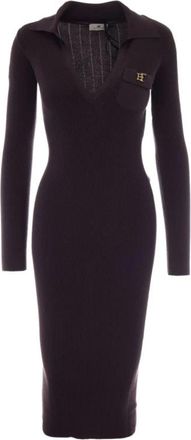 Elisabetta Franchi Ribbed Knit Midi Jurk - Dames - Casual kleedjes - Bruin - L - Nylon - Kleedjes