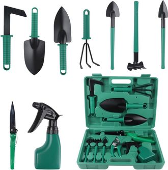 No Brand Set Di Attrezzi Da Giardinaggio Da 10 Pezzi - Set Di Attrezzi Da Giardino Professionali Con Scatola Portaoggetti - Diserbante - Forbici Da Potatura - 