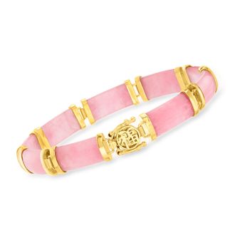 Ross-Simons Pink Jade Good Fortune Bracelet in 18kt Gold Over Sterling