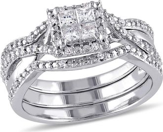 Delmar Set of 3 Princess Cut Diamond Halo Stackable Rings in White at Nordstrom Rack, Size 6