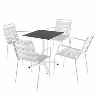 Oviala Mesa reclinable laminada negra de 60x60 cm y 4 sillas de metal blanco