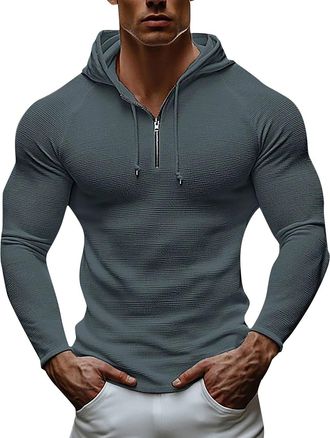 Generic Mens Half Zip Knit Hoodie Lightweight Mens Gym Hoodie Muscle Fit Stylish Sweatshirt Stretch Quick Dry Sweatshirt Golf Athletic T-Shirts Long Sleeve Wi