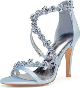 Generic Bridal Heels Womens Satin Open Toe Stiletto High Heels Wedding Shoes High Sandals for Prom, Party, Daily 10.5Cm,Sky Blue,4 UK