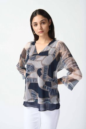 Joseph Ribkoff Mesh Knit Sweater In Vanilla/multi