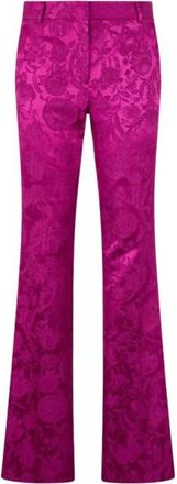 Roberto Cavalli Florentine Flowers Jacquard Flare Pants - Dames - Wijde Broeken - Roze - M - Katoen - Broeken