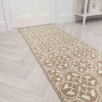 Runrug Hallway Carpet Runner Rug - Soft & Comfy, 9mm - Mosaic in Medium Beige | Size: 60 cm x 420 cm
