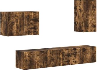 vidaXL Conjunto De Mueble Para Tv De Pared 4 Uds. Roble Ahumado Vidaxl