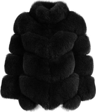 Wanan Luxury Giacca Seattle Nera in Pelliccia di Volpe-Donna -Nero