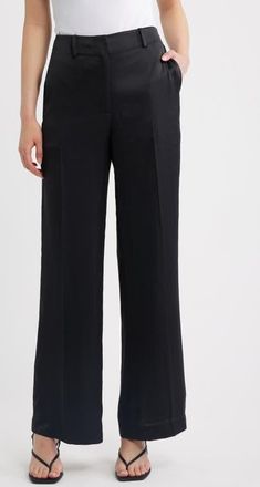 Theory Classic Straight Leg Satin Pants in Black at Nordstrom, Size 4