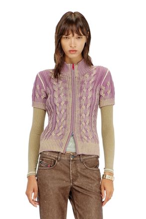 Diesel Short-sleeve zip cardigan in cable knit - Knitwear - Woman - Multicolor
