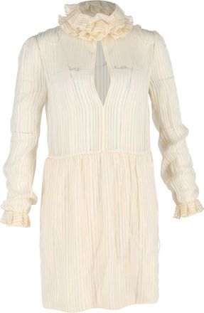 Saint Laurent Pre-owned Womens Striped Lam&eacute; Mini Dress in Cream Silk - Size EU 40 (Womens)