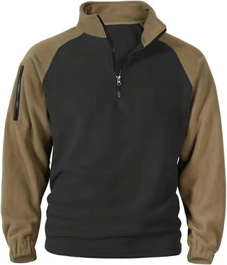 Generic Mens Tactical Shirts Quarter Zip Up Long Sleeve Baggy Military Outdoor Cargo Hiking Camping Hunting T-Shirts Solid Color Loose Fit Going Out Thicked W