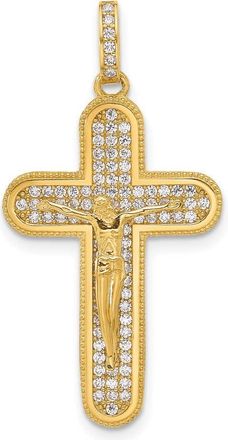 Diamond2Deal 10k Yellow Gold Polished Cubic Zirconia Crucifix Cross Pendant