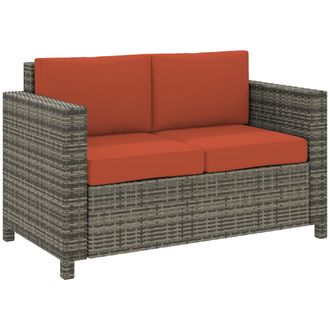 OUTSUNNY Rattan Wicker 2-seat Sofa Loveseat Padded Garden Furniture - Orange | TJ Hughes