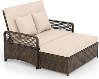 Costway Patio Rattan Daybed 2-Piece Outdoor Wicker Loveseat Sofa Furniture
