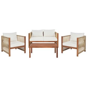 Beliani Conjunto De Exterior De 4 Plazas Fabricado En Madera De Acacia Con Cuerda Sint&eacute;tica Mesa Y Cojines En Color Beige Antria