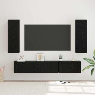 vidaXL Vidaxl - Conjunto De Mueble De Tv Montaje En La Pared 5 Pcs Roble Negro