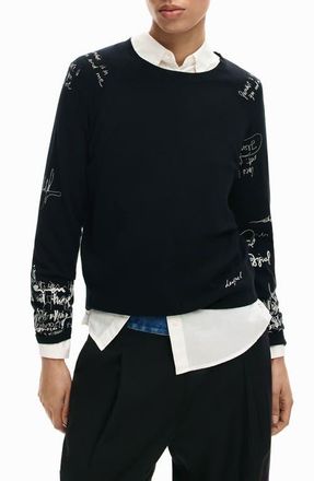 Desigual Fine Gauge Graphic Sweater in Black at Nordstrom, Size X-Large