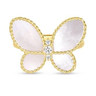 Roberto Coin 18K Yellow Gold Jasmine Diamond & Mother Of Pearl Butterfly Ring
